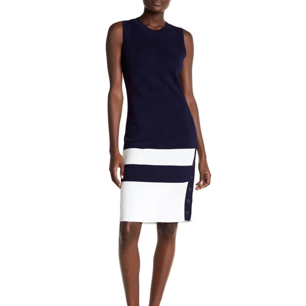 Preppy Workwear Tommy Hilfiger Navy White Colorblock Button Trim XL